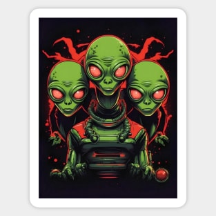 3 Green Aliens Sticker